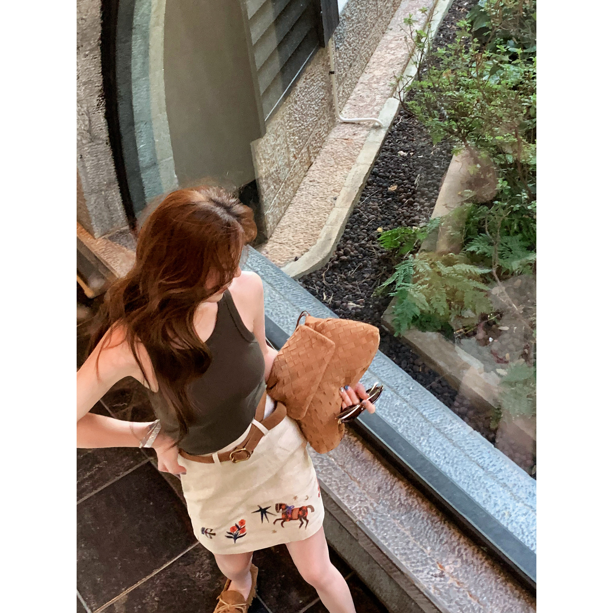 TMHSTUDIO法式老钱风 重磅定制刺绣亚麻半身裙裤女修身包臀短裤里