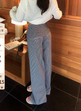 TMHSTUDIO【6.2am10:00新品上新】 230g高棉蓝白竖条纹休闲长裤