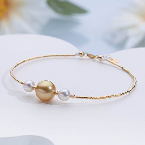 “鎏金”海水南洋金珠手链18k金 9-10mm  2592H00DY