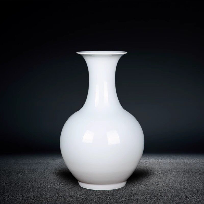 景德镇陶瓷器白色花瓶赏瓶高白釉白胎瓷现代新中式客厅摆件装饰品