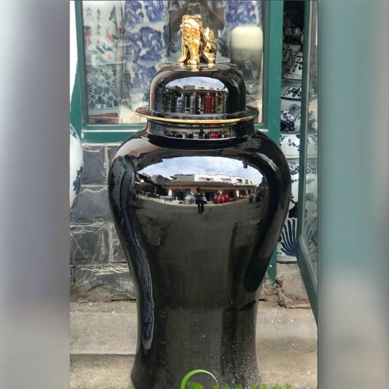 景德镇落地大花瓶黑色黑釉红色特大号将军罐75-95cm1.2 1.5米摆设