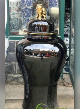 景德镇落地大花瓶黑色黑釉红色特大号将军罐75-95cm1.2 1.5米摆设