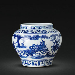 景德镇陶瓷器彷古花瓶鬼谷子下山元青花罐子家居客厅收藏古玩摆件