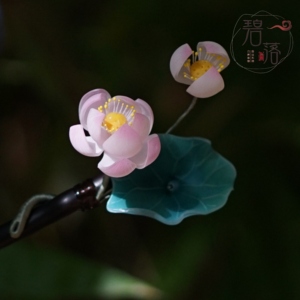 荷花热缩花簪新中式发簪通勤步摇簪子汉服盘发简约现代国风发饰