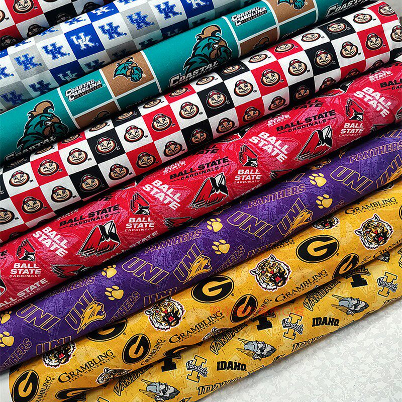 NCAA系列数码印花外贸原单平纹全棉布料 拼布书衣桌布抱枕医护帽