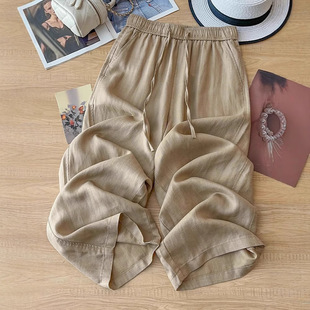 宽松九分裤 卡其色天丝亚麻直筒裤 2025新款 女夏季 小个子棉麻 薄款