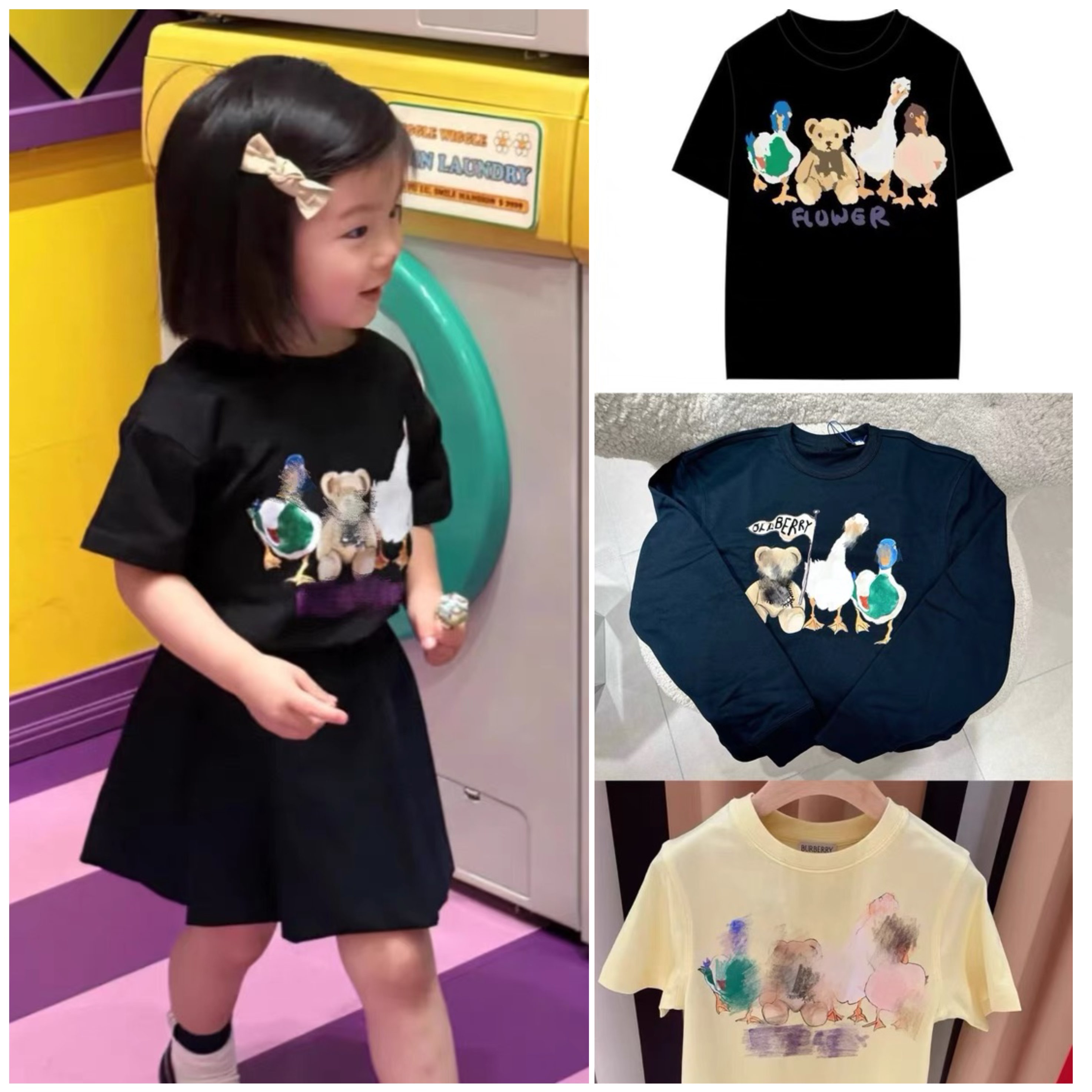 25 The new Italy male girl baby baby The bear duck printing Short sleeve pure cotton Sweater Round neck T-shirt tops