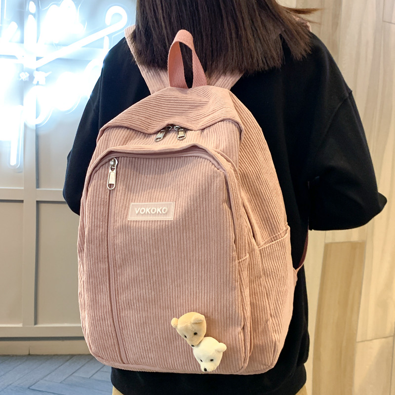 CAMPUS GIRL CORDUROY BACKPACK BAG 2023 NEW JAPANESE AND KOREAN COLLEGE STUDENT SCHOOLBAG NICHE DESIGN SOLID COLOR BACKPACK