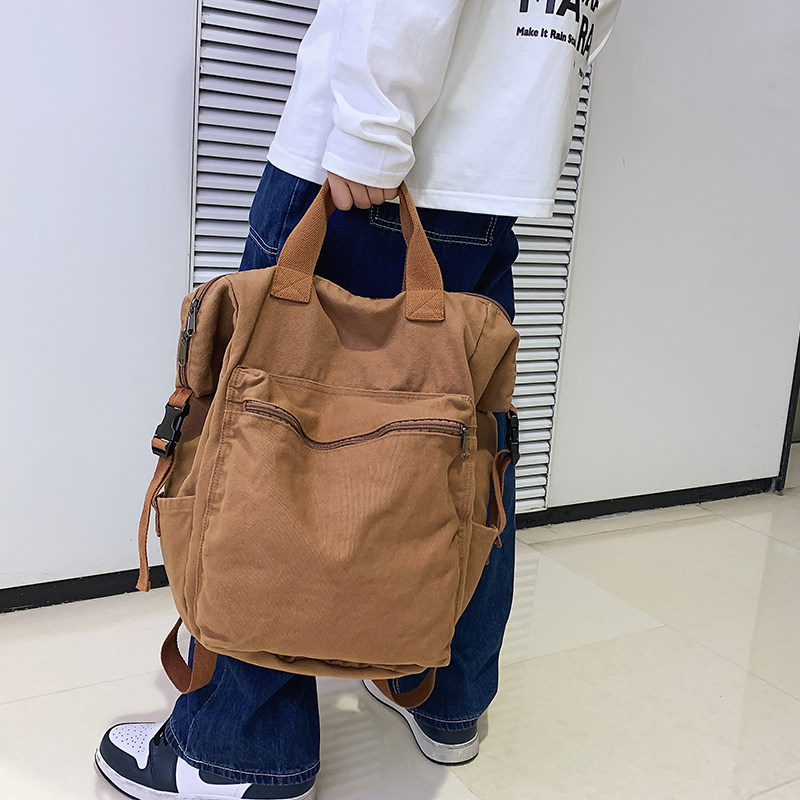 COLLEGE STUDENT GIRL SCHOOLBAG LARGE CAPACITY BAG 2023 NEW NICHE SQUARE CANVAS BACKPACK NET RED HONG KONG STYLE BACKPACK