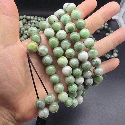 南阳独山玉独玉12MM子佛珠念珠链108颗玉石浅绿翡翠青花a货
