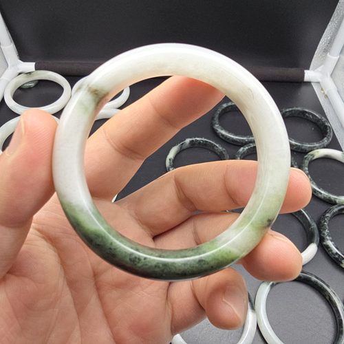 独山玉独玉黑白料手镯玉镯子53MM52MM圈口小圈白色玉石少女可爱