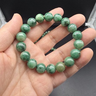 南阳独山玉独玉透水天蓝料圆珠子手串手链12MM精品满绿鲜天蓝