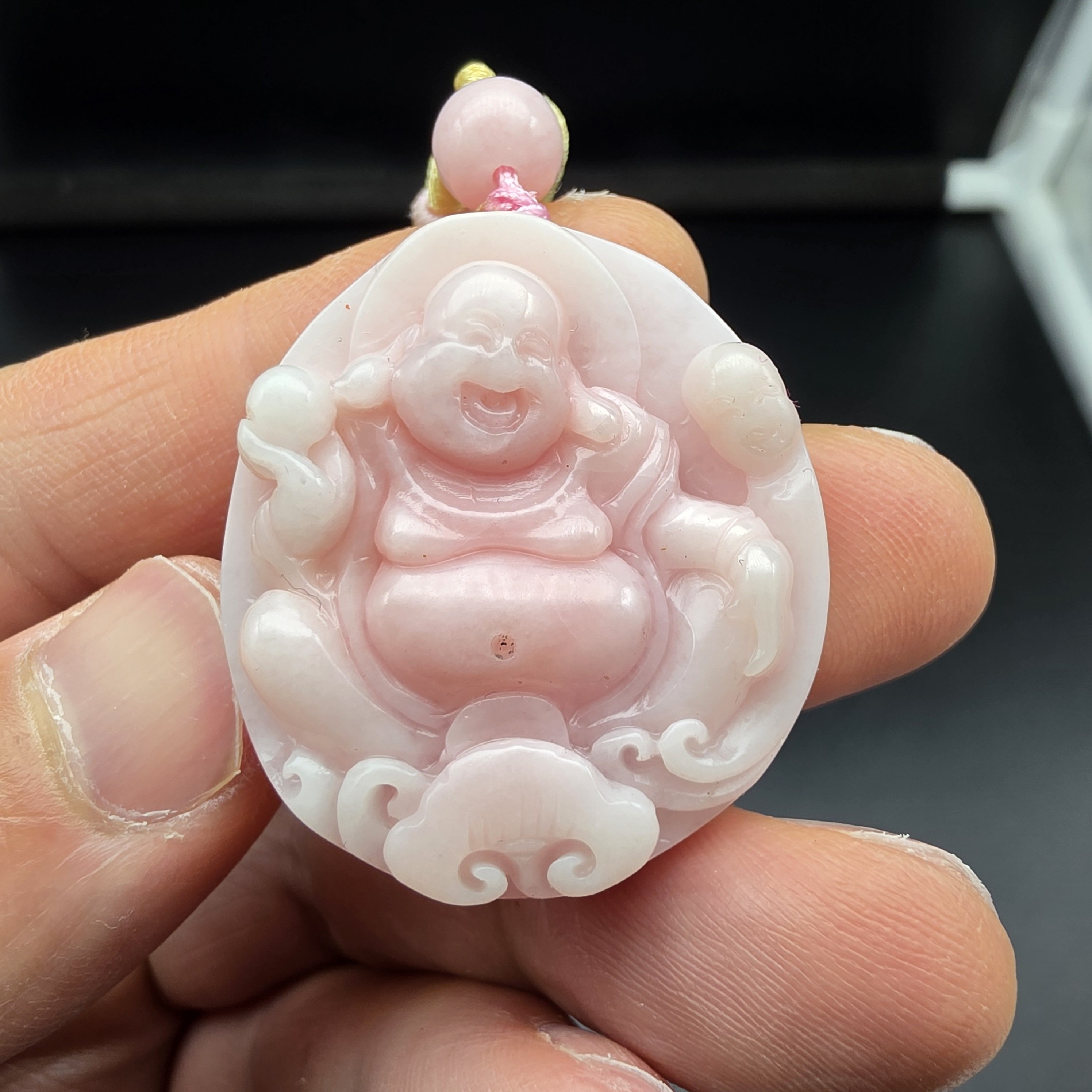 南阳独玉独山玉精品芙蓉红料玉佛公吊坠弥勒佛玉佩玉石冰种笑佛