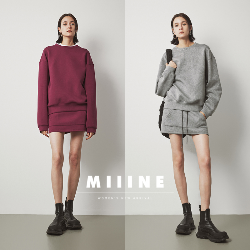 Miiine 灰色卫衣裙时尚春秋休闲运动套装女 炸街高级感圆领上衣
