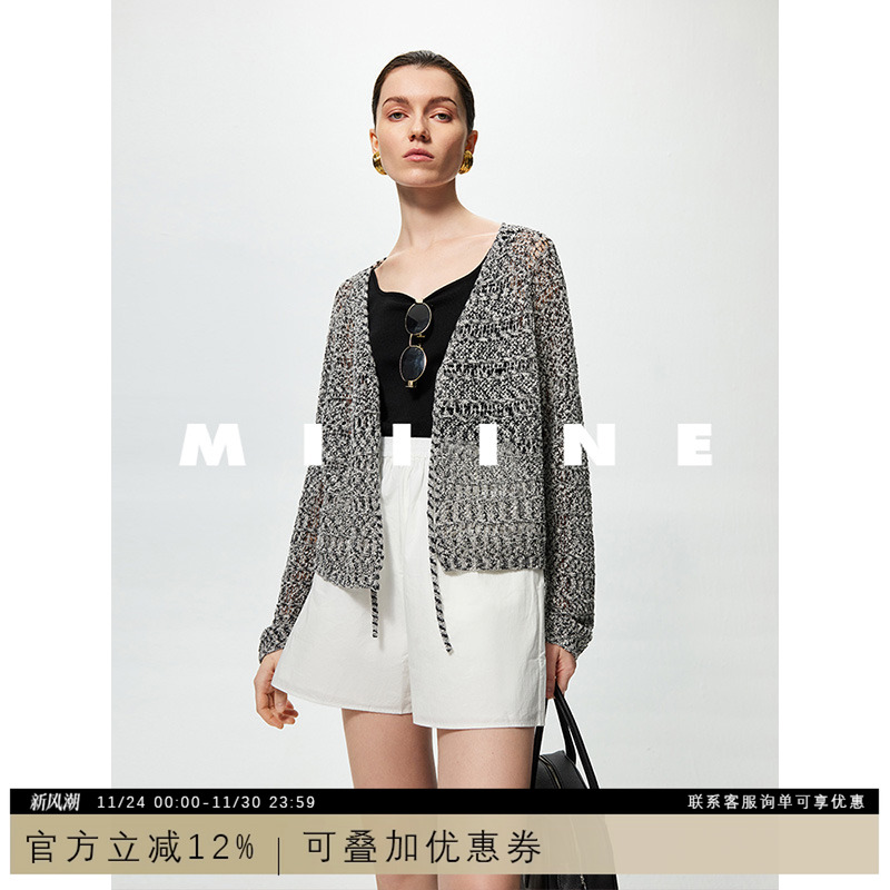 Miiine镂空廓形显瘦针织开衫