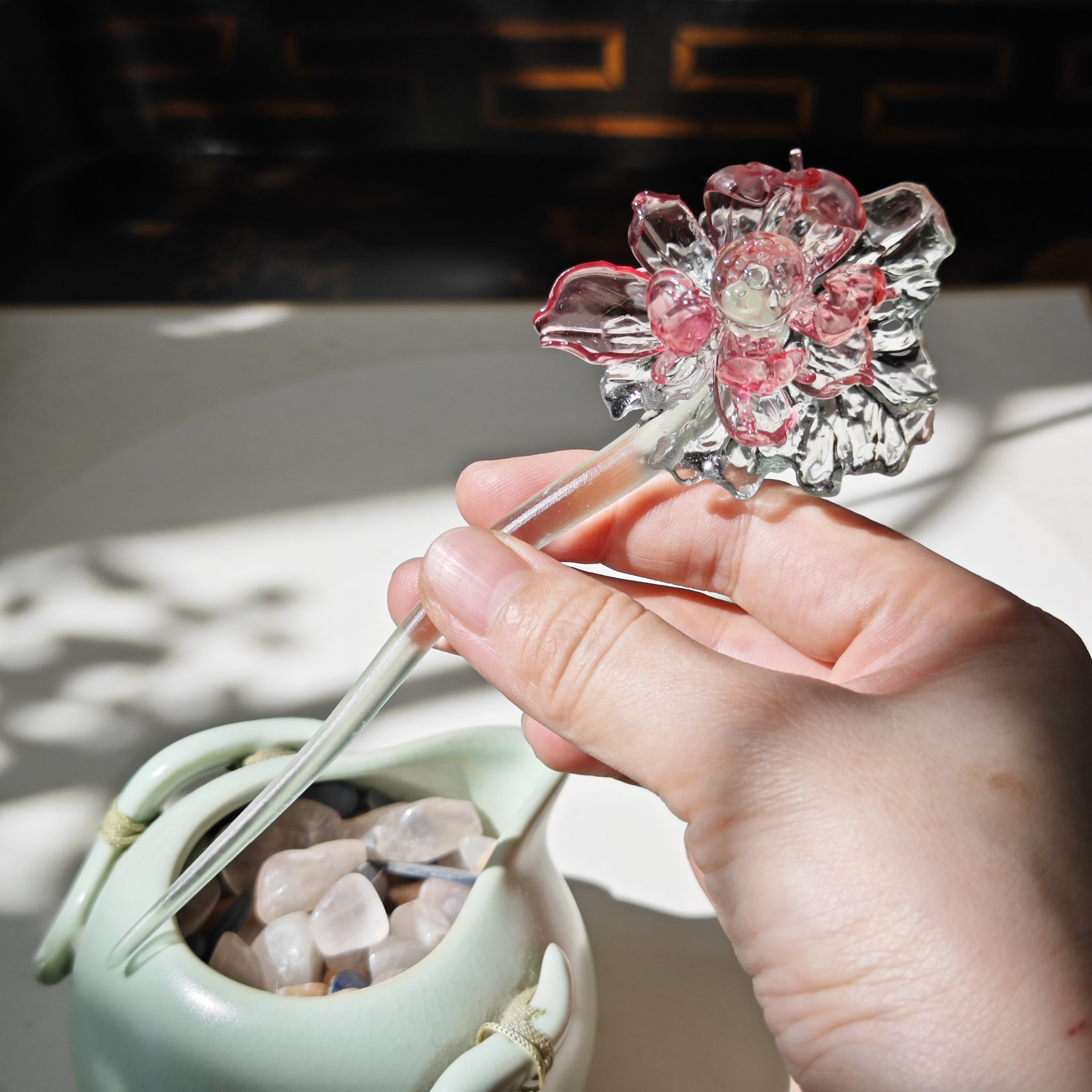 超仙古风树脂荷花发簪3D打印