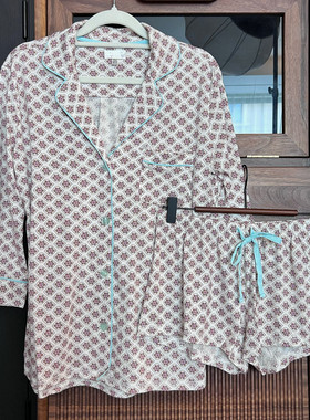 PJJ 几何花七分袖短裤家居套装NK37192