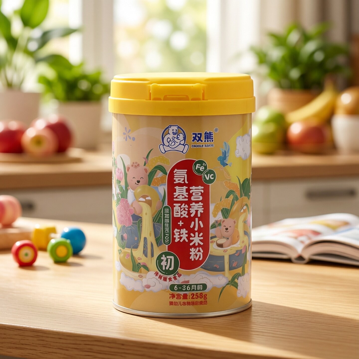 双熊氨基酸加铁营养小米粉添加益生菌婴幼儿谷物辅食6-36月宝宝
