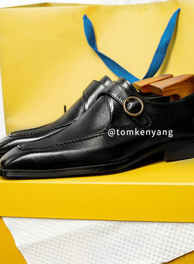 【壹定要拥有的版型～帅炸的孟克鞋】英伦方头牛皮商务休闲皮鞋男