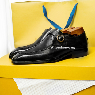 壹定要拥有 英伦方头牛皮商务休闲皮鞋 版 孟克鞋 男 型～帅炸