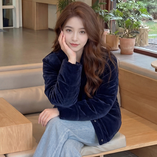 复古高级~ 真丝丝绒羽绒服女冬季国风立领短款外套显瘦90白鹅绒服