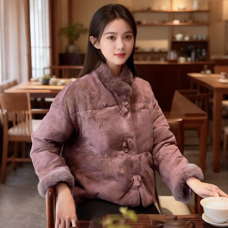 水貂毛袖口~ 新中式羽绒服女冬季2025新款国风短款外套90白鹅绒服