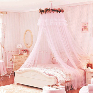 圆顶公主蕾丝吊顶蚊帐法式学生帐子床幔免安装送大挂钩