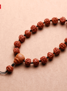 龙纹桃核雕刻十八罗汉佛珠手链