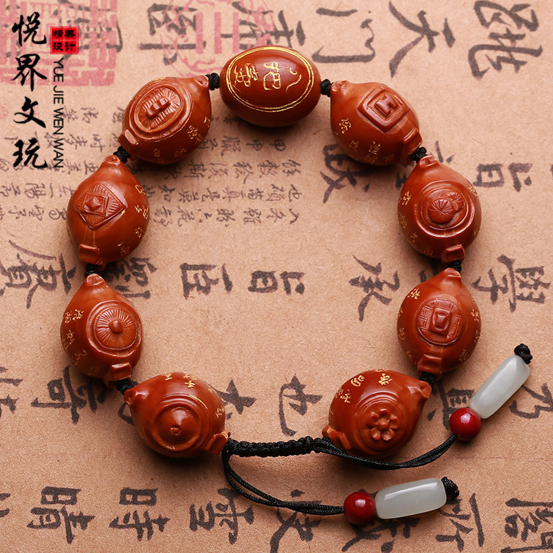 橄榄核八把壶手串橄榄胡雕刻男女情侣佛珠手链茶壶把玩苏工手工