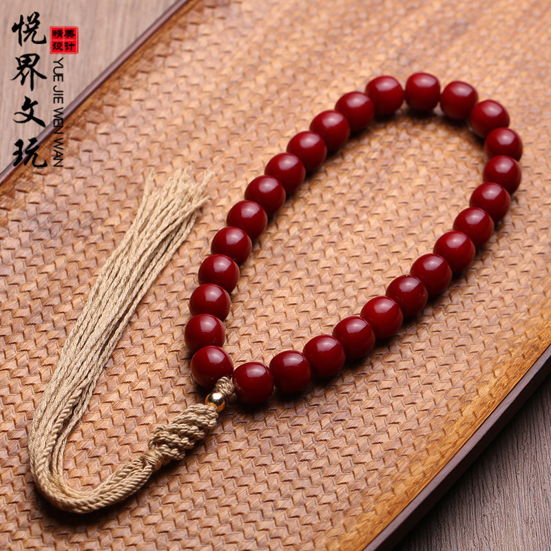 天然柿子红朱砂供菩提根手串手持长链男女情侣菩提子佛珠藏式桶珠
