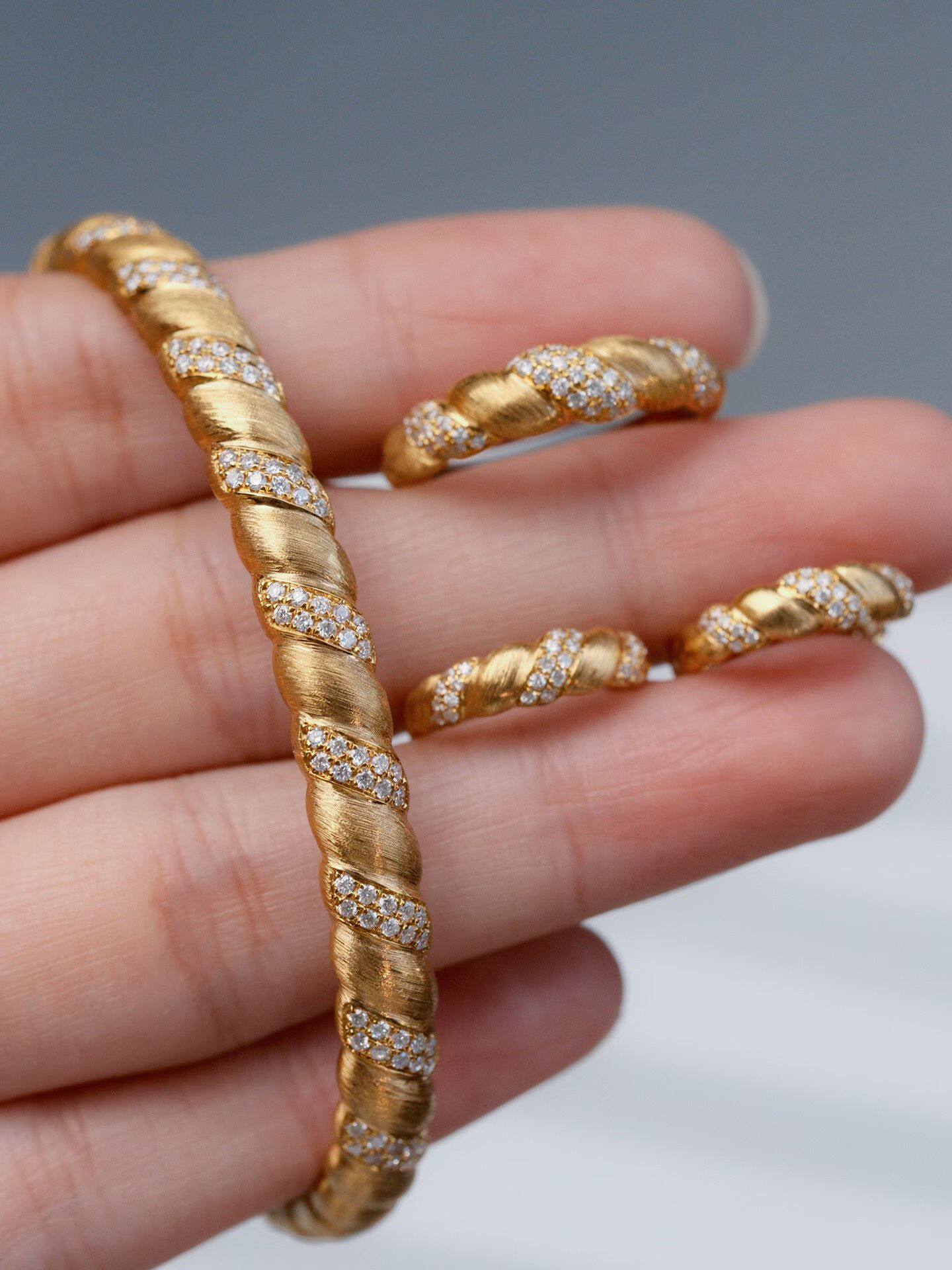 18k金麻花戒指耳环手镯重工钻石复古宫廷风精致有品位