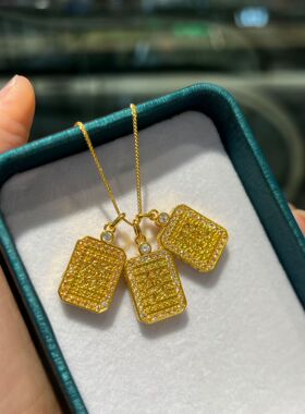 18k金长方牌发字项链吊坠au750发财转运百搭时尚男女白贝黄金