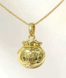 18K 金钱袋吊坠国潮福袋招财挂坠复古锁骨链珠宝首饰工厂直批货源