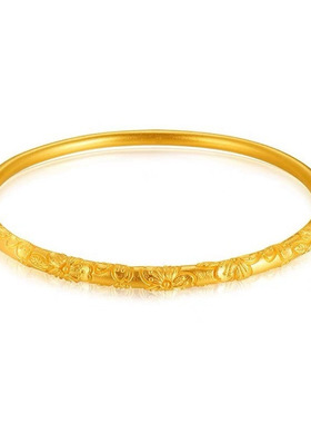 18k金手镯AU750彩金实心不脱模轻奢碎冰素圈手环水贝黄金首饰批发