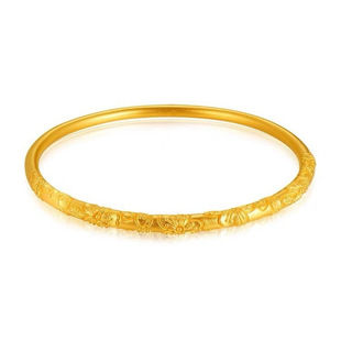 18k金手镯AU750彩金实心不脱模轻奢碎冰素圈手环水贝黄金首饰批发