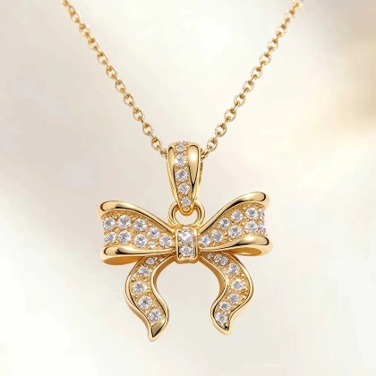 18k 金蝴蝶结吊坠轻奢甜美锁骨链水贝珠宝源头工厂货支持定制首饰