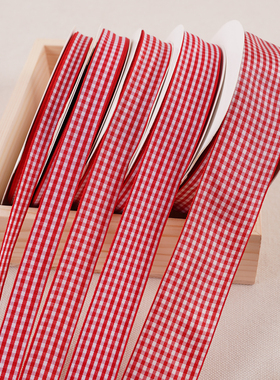 红色英伦格子缎带手工DIY发饰鲜花礼品烘焙礼品包装蝴蝶结丝带