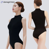丹诗戈舞蹈形体练功连体女成人高胯立领黑色高弹无袖 芭蕾舞体操服