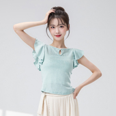 古典舞新中式 小飞袖 上衣现代舞形体身韵舞蹈服中国风水滴镂空领子