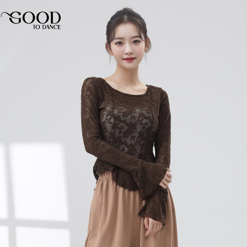 古典舞喇叭袖网纱上衣现代舞服女