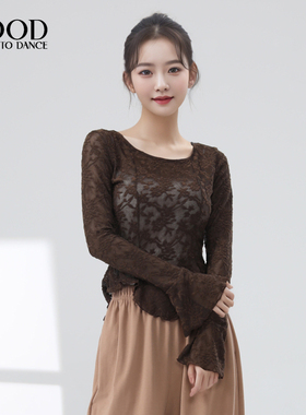 古典舞喇叭袖网纱上衣现代舞蕾丝荷叶下摆长袖形体练功服装女成人