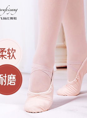红舞鞋古典舞蹈鞋软底练功鞋成人儿童女猫爪男帆布芭蕾舞形体基训
