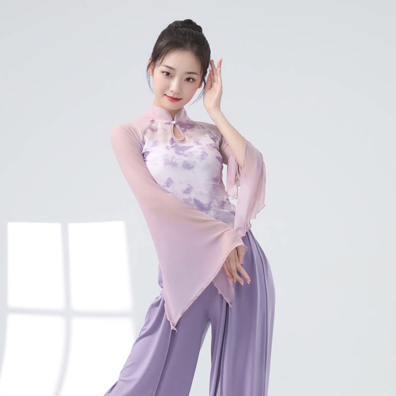 古典舞中国风旗袍领纱衣喇叭袖女图片