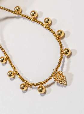 圣诞特辑金灿灿松果圆球吊坠项链 可叠戴松果链 欧美轻奢锁骨链女