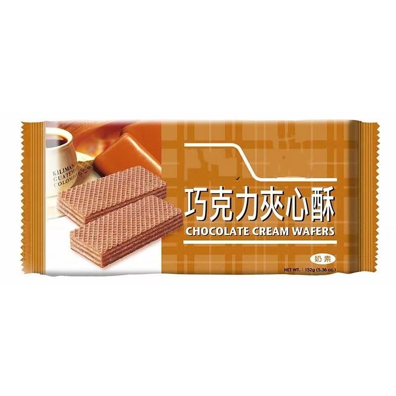 台湾巧克力 草莓 咖啡 柠檬 椰子 香芋夹心酥饼152g*袋装威化饼干
