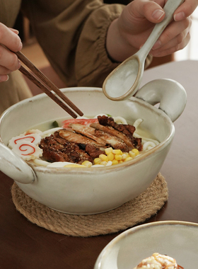 茗小咖少林寺联名家用双耳碗复古陶瓷餐具米饭碗汤碗鱼盘碟子面碗