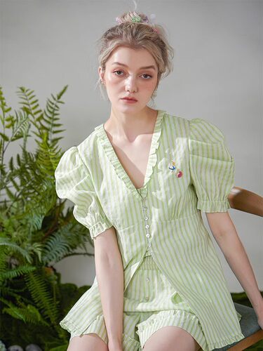 花朵泡泡棉睡衣elfu女