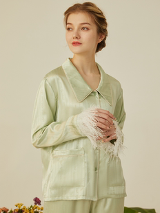 睡衣女春秋款 ELFU 法式 2024夏季 冰丝家居服 羽毛睡衣女新款