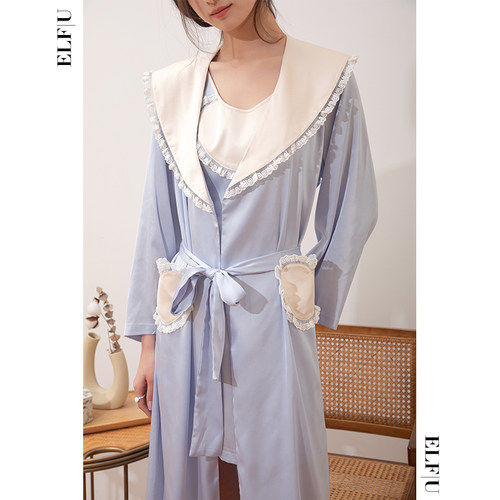 ELFU女法式甜美爱心奶油慕斯睡衣