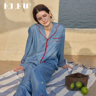 ELFU原创尼斯闲庭天丝牛仔春夏家居服女套装